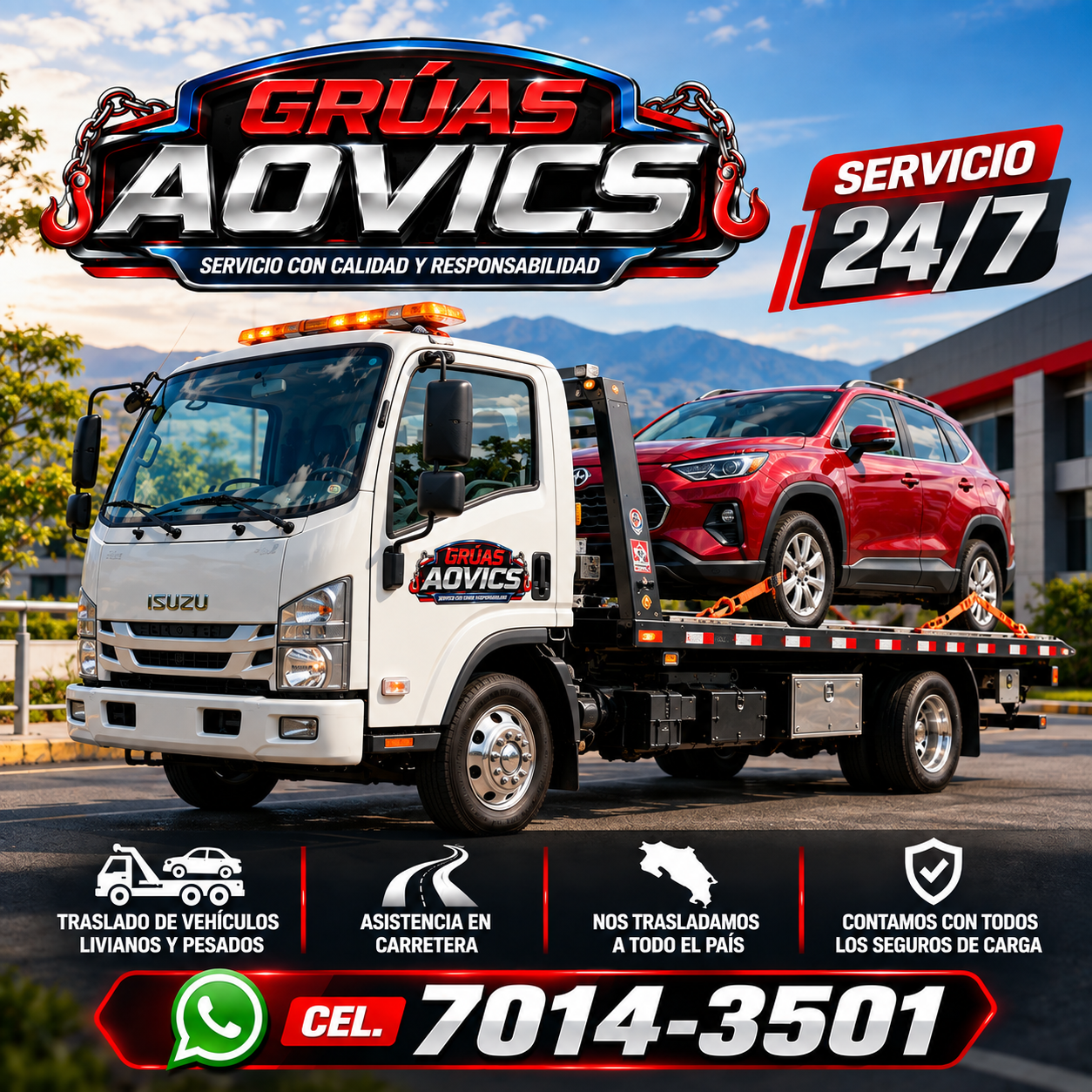 Publicidad de Grúas AOVICS en Cartago