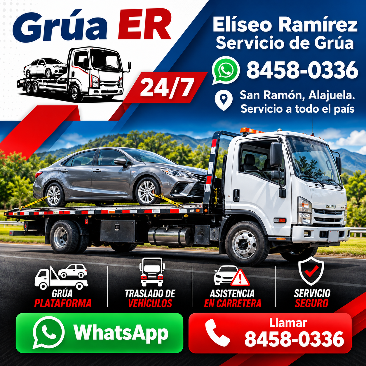 Grúa ER en San Ramón Alajuela